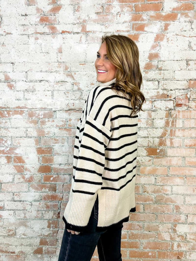 Everly Black + Tan Stripe Sweater