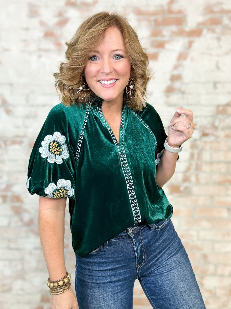 THML Rachelle Embroidered Velvet Top