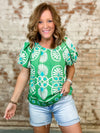 Veronica Pleated Print Top