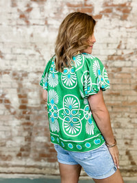 Veronica Pleated Print Top