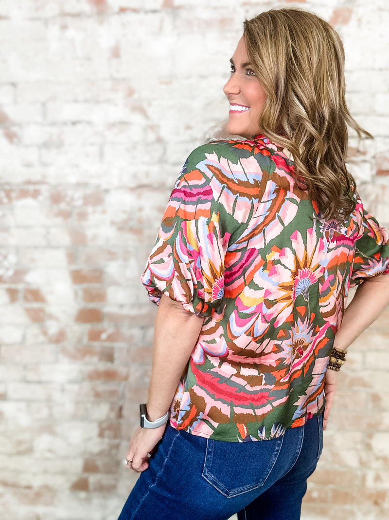 THML Cora Puff Sleeve Print Top