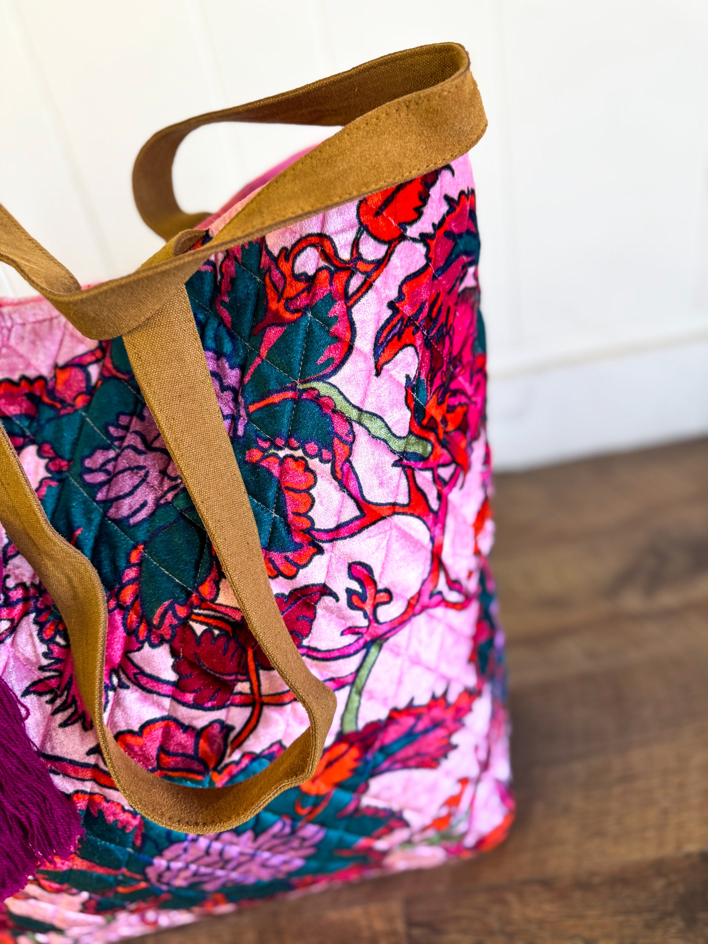 Nirae Velvet Floral Tote Bag