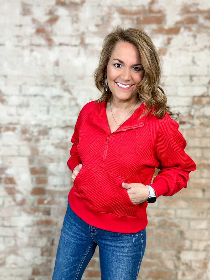 Camilla Red Solid Textured Hoodie