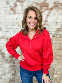 Camilla Red Solid Textured Hoodie