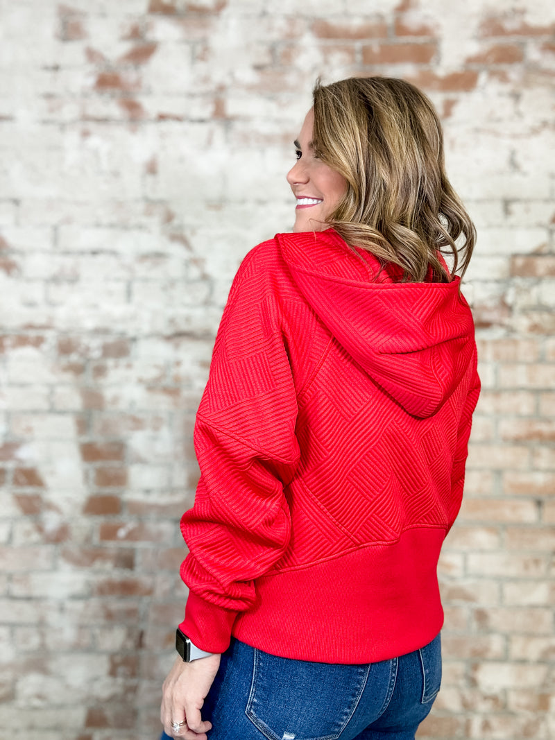 Camilla Red Solid Textured Hoodie