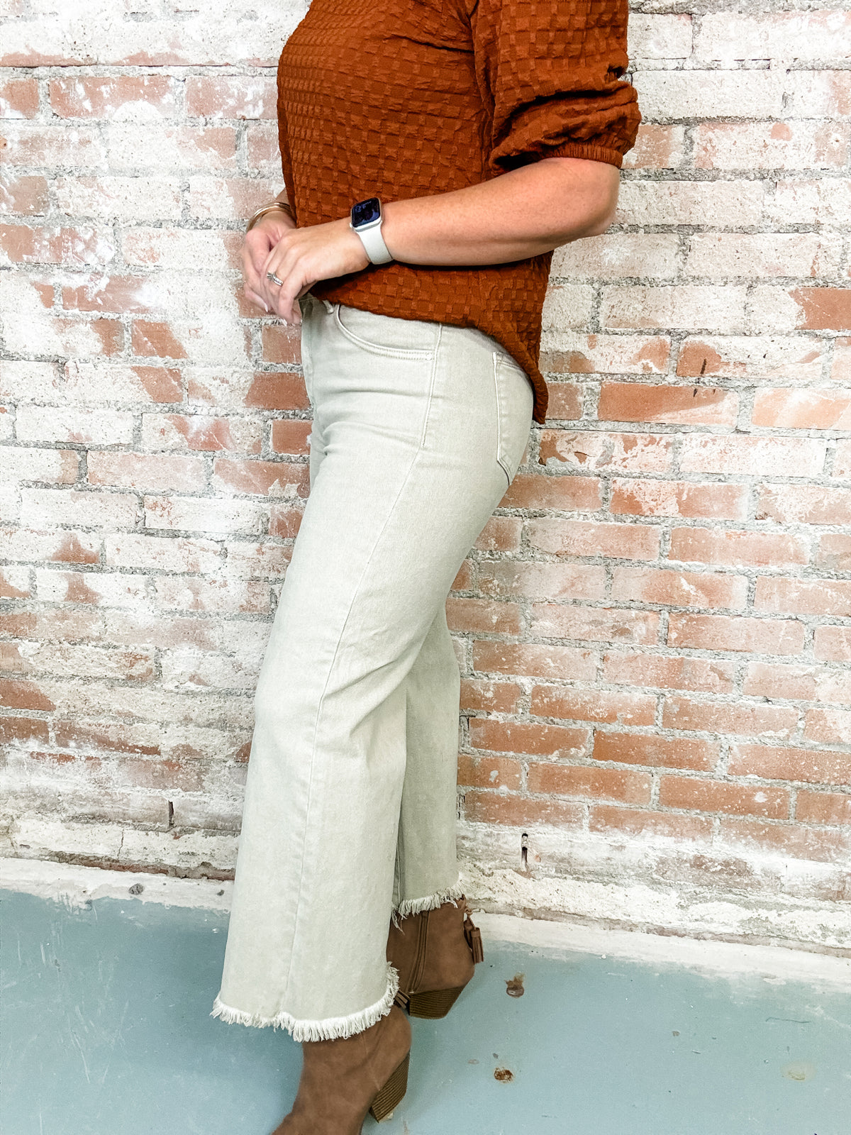 Hickman High Rise Crop Wide Leg Khaki Jeans