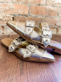 Danni Gold Studded Buckle Strap Mules - FINAL SALE