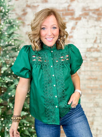 Holly Eyelet Lace Pearl Button Up Top