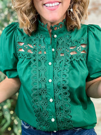 Holly Eyelet Lace Pearl Button Up Top