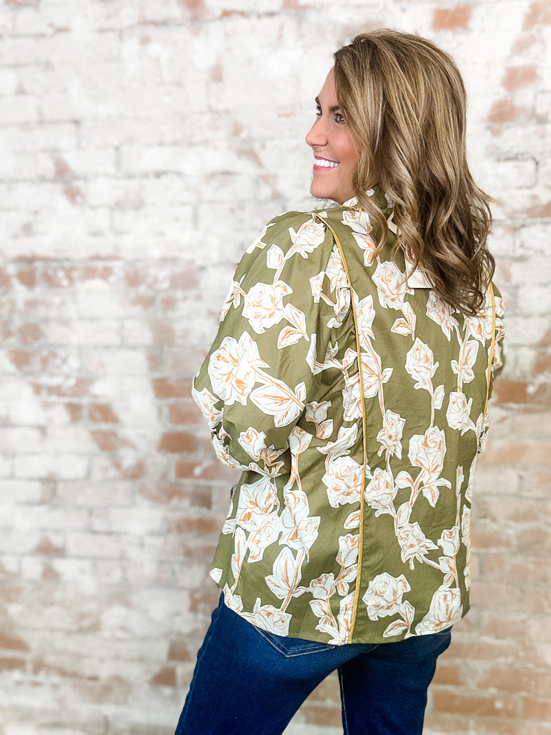 Betsy Floral Sketch Button Up Top