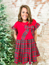 Jolly Bow Plaid Flutter Sleeve Dress