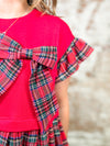 Jolly Bow Plaid Flutter Sleeve Dress