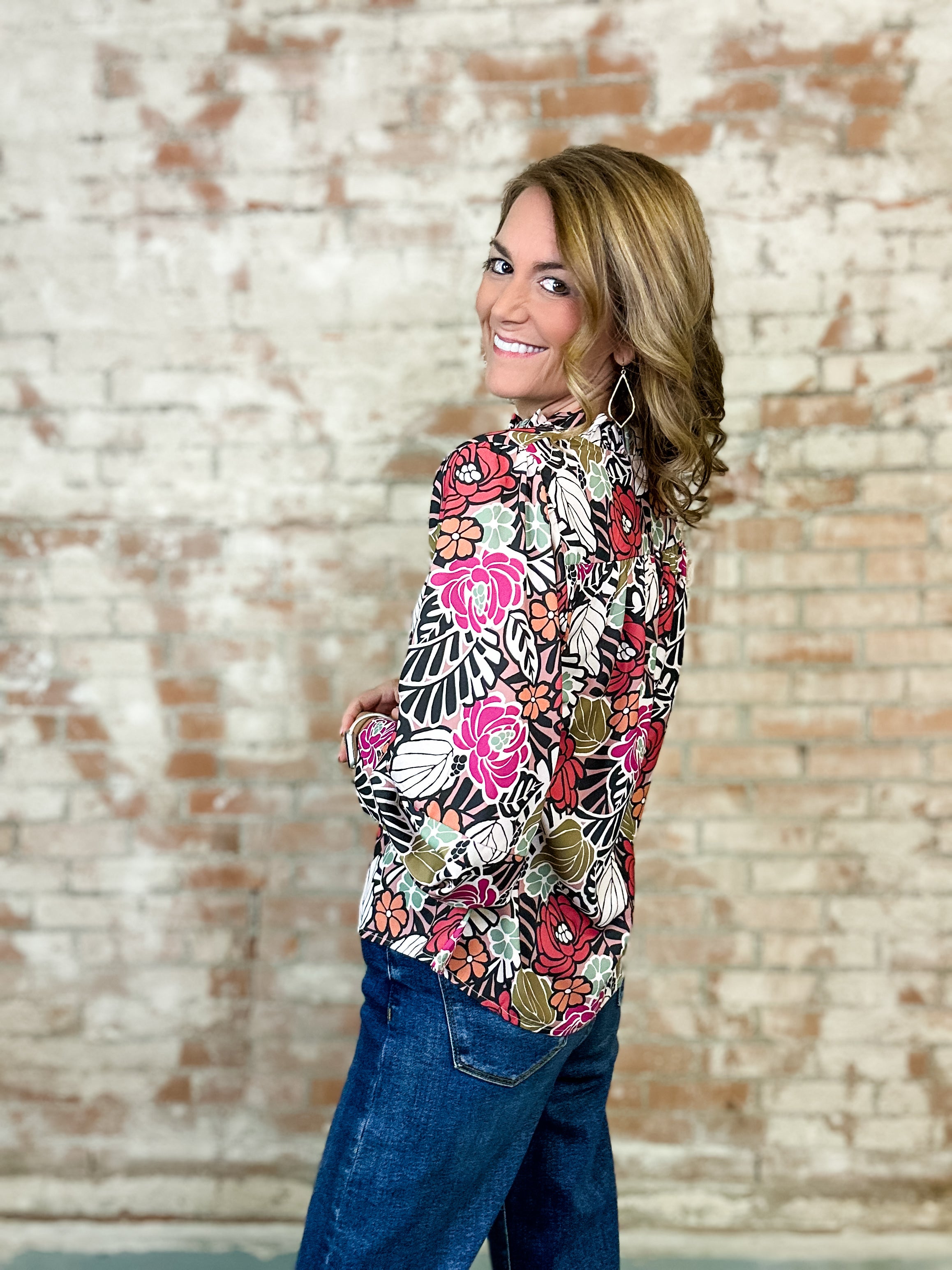 Emberly Bold Floral Print Top