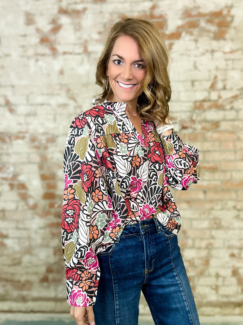 Emberly Bold Floral Print Top
