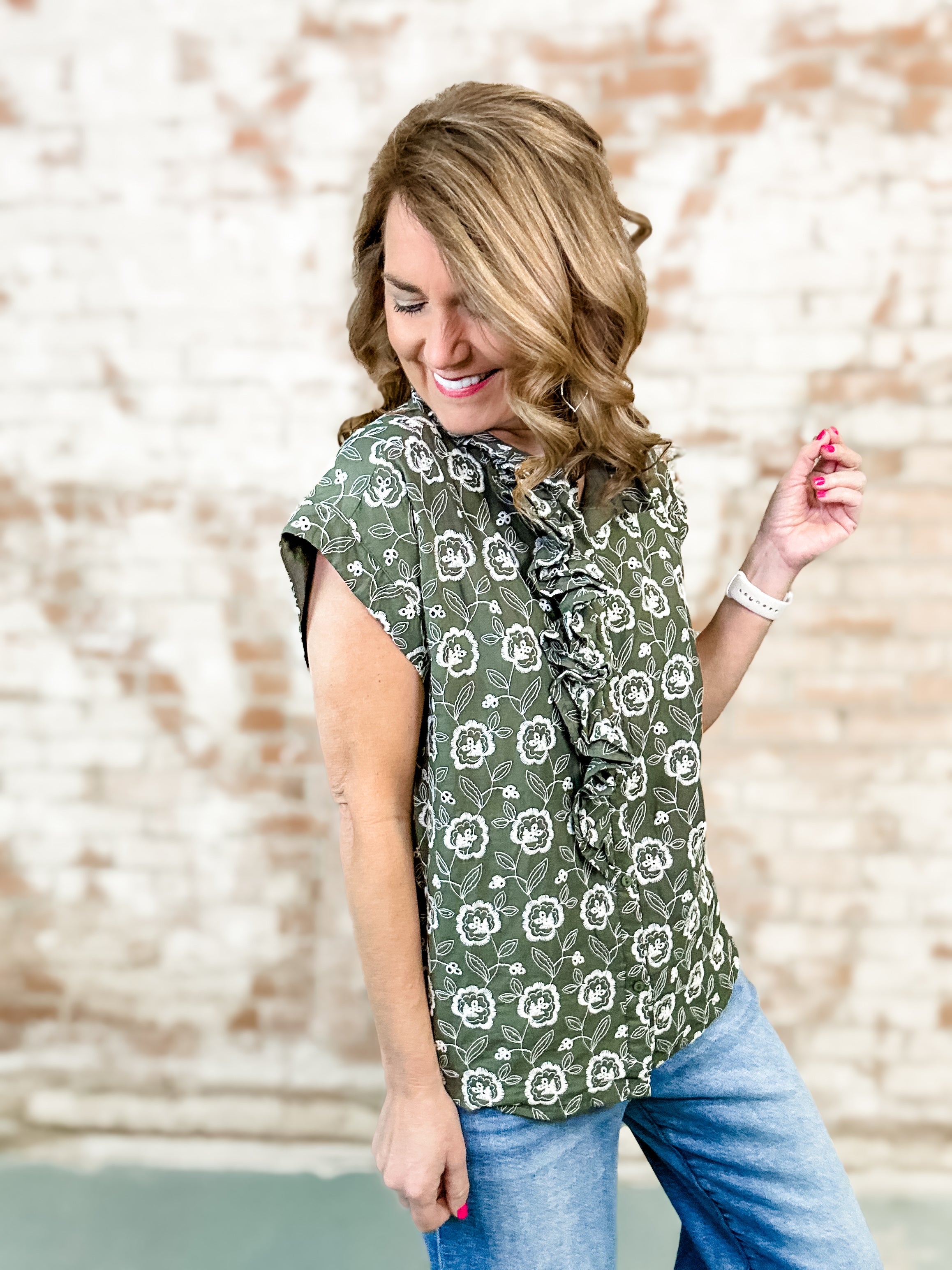 Lucie Eyelet Button Up Top