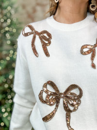 Dorothy Sequin + Bead Bow Sweater