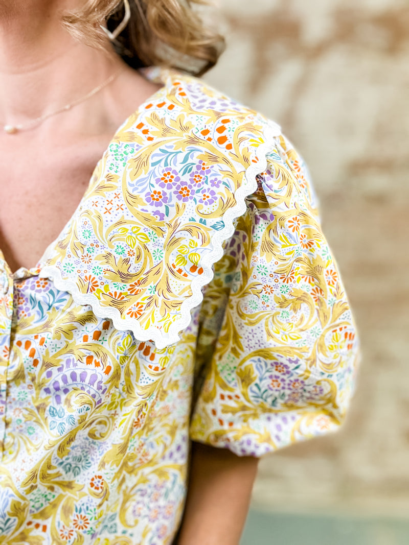 Kelah Trim Detail Button Front Top