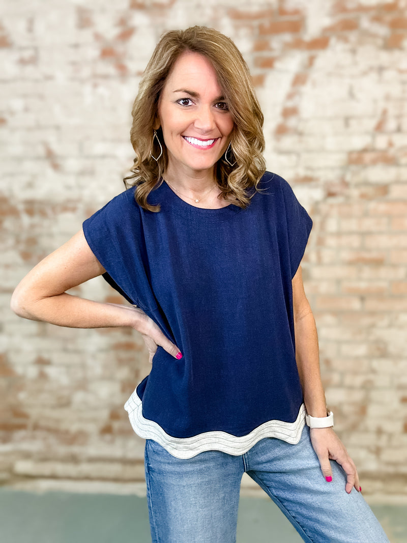 Mindy Contrast Scallop Hem Top