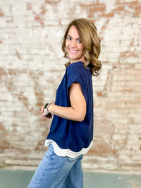 Mindy Contrast Scallop Hem Top