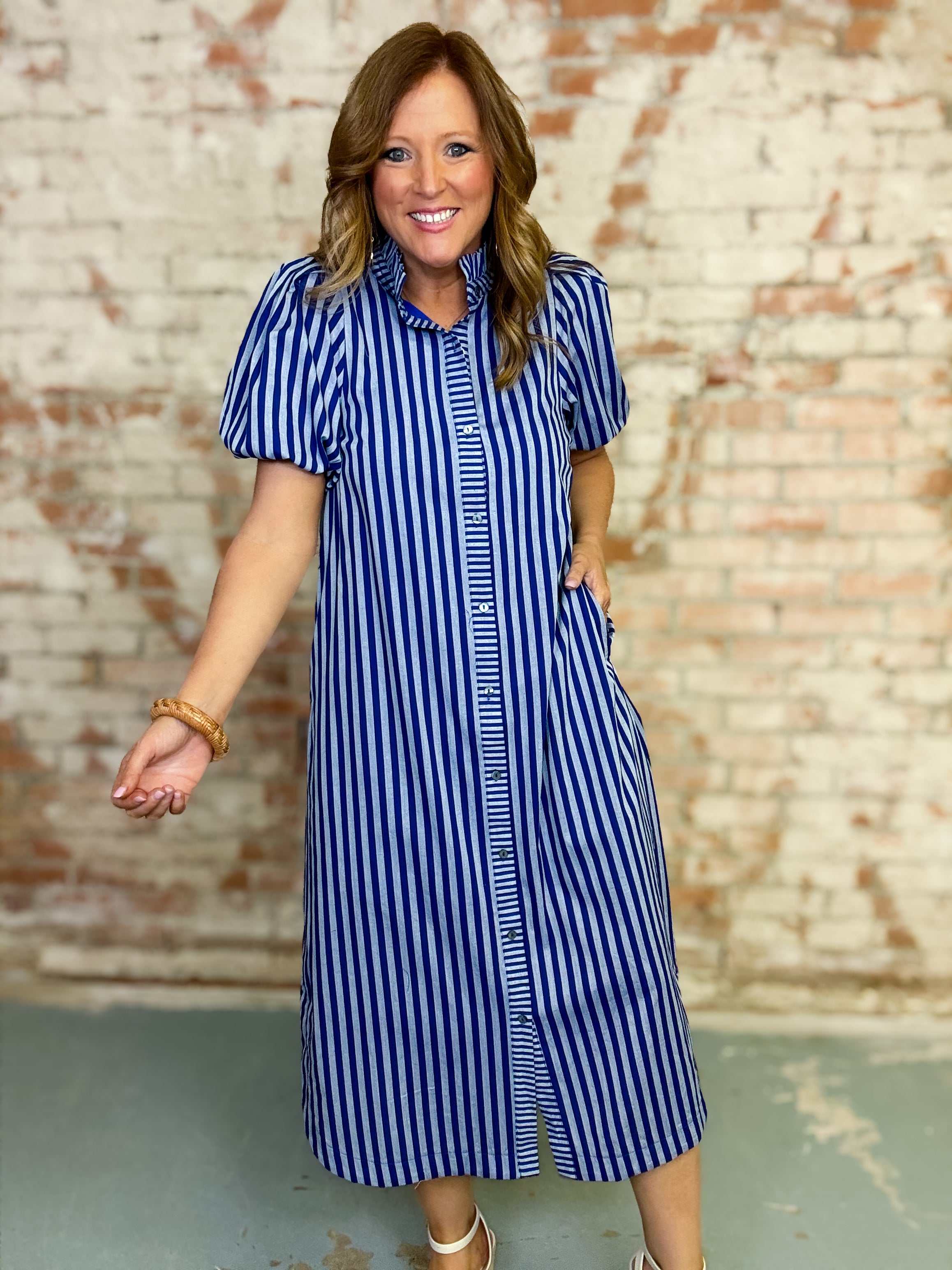 Shanee Striped Midi Dress
