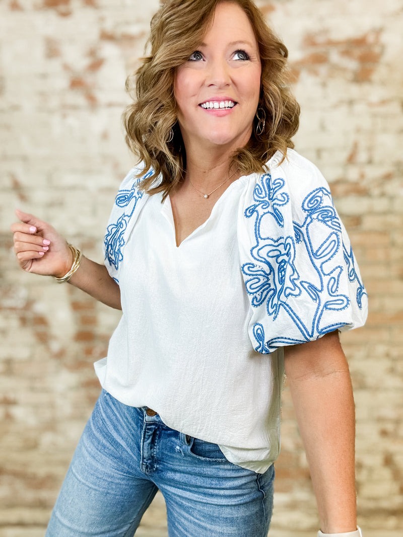 Stevie Embroidered Sleeve Top