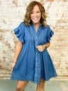 Ramie Denim Ruffle Dress