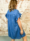 Ramie Denim Ruffle Dress