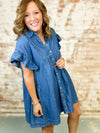 Ramie Denim Ruffle Dress
