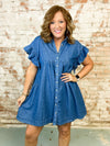 Ramie Denim Ruffle Dress