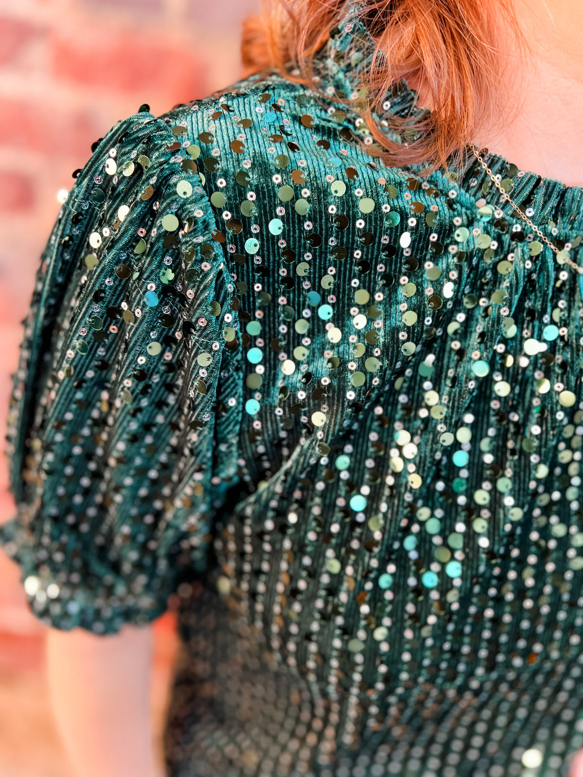 THML Green Sequin Corded Top
