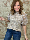 Lacey Half Puff Sleeve Animal Print Top