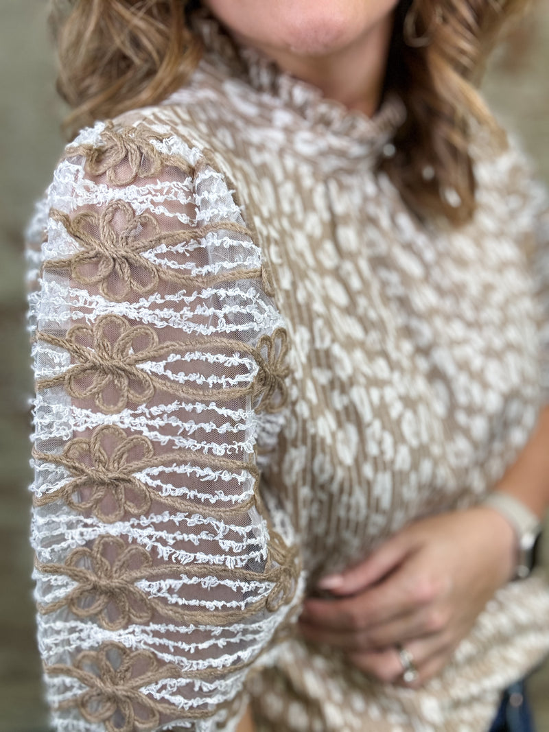 Lacey Half Puff Sleeve Animal Print Top