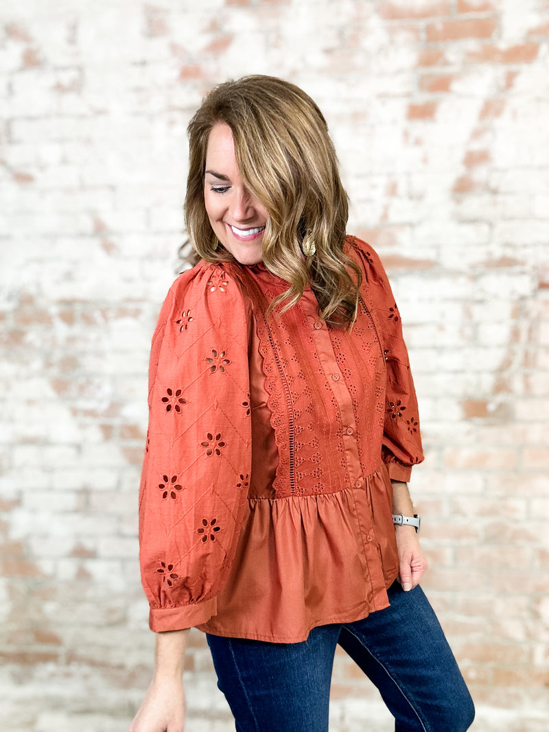 Willow Eyelet Button Up Top