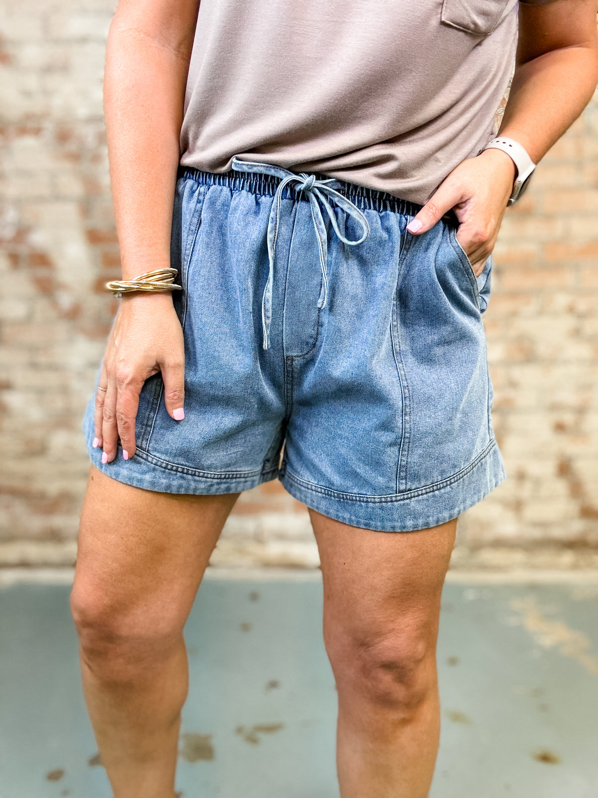 Tiffany Denim Contrast Seam Shorts