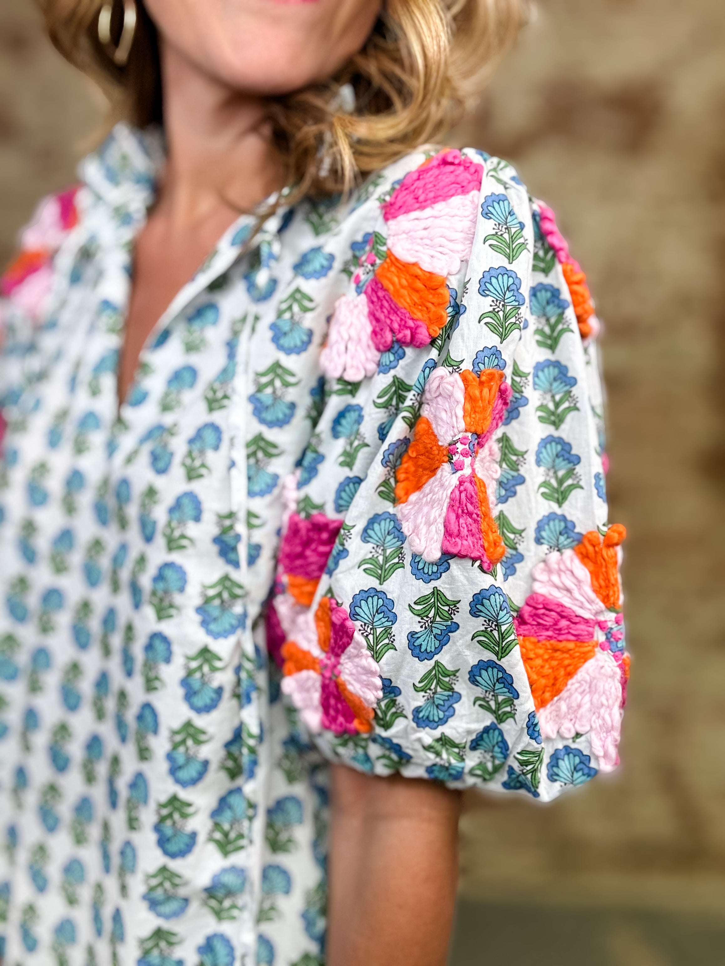 THML Stacie Embroidered Sleeve Top