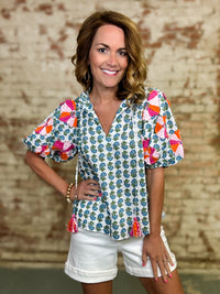 THML Stacie Embroidered Sleeve Top