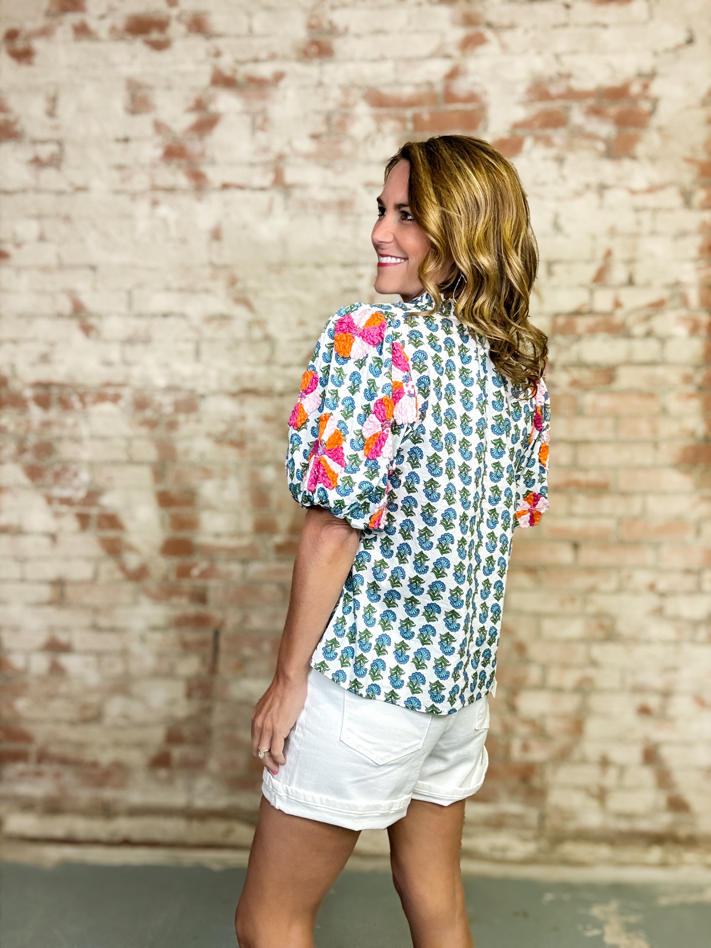 THML Stacie Embroidered Sleeve Top