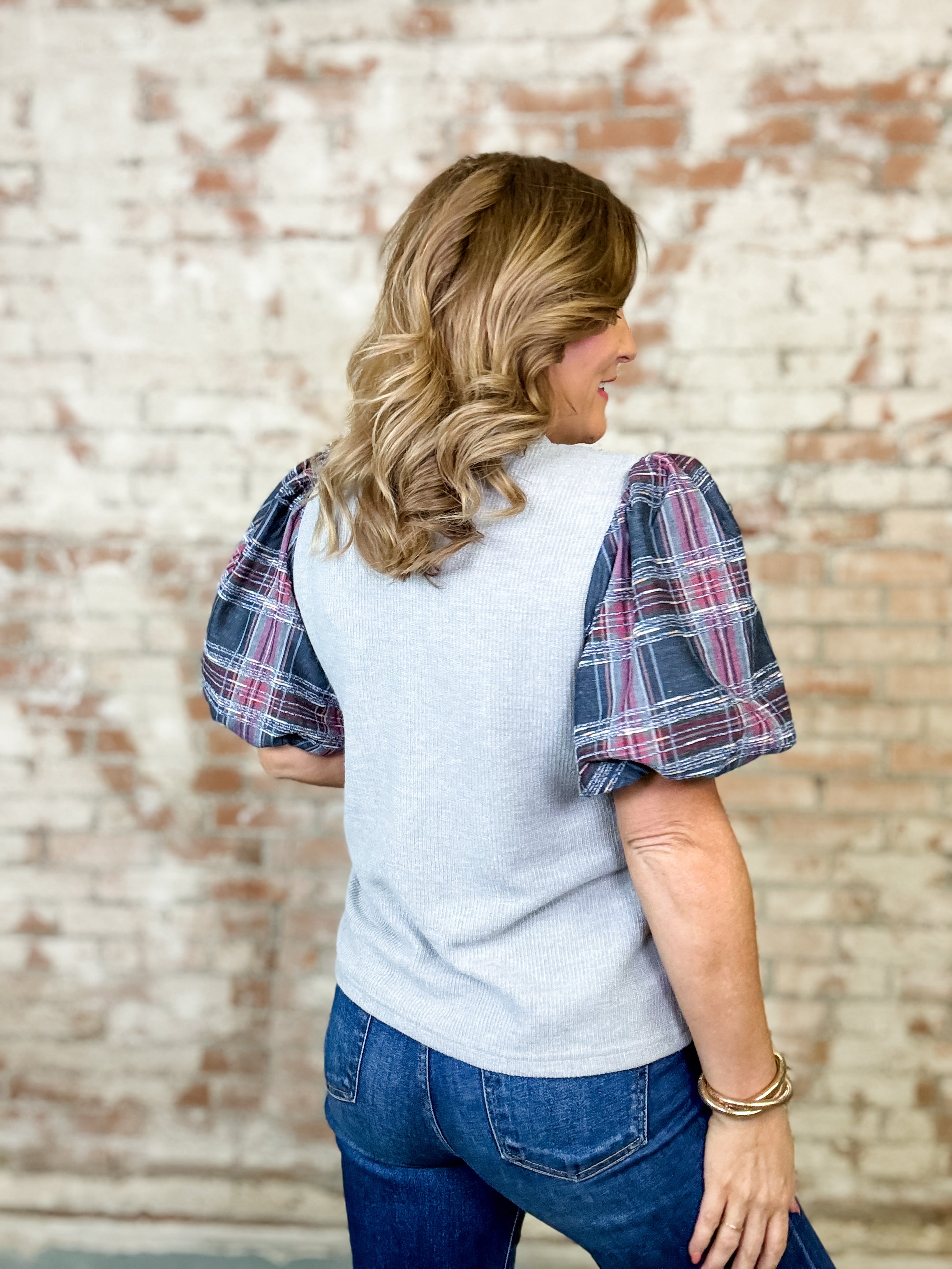 THML Sera Plaid Sleeve Top