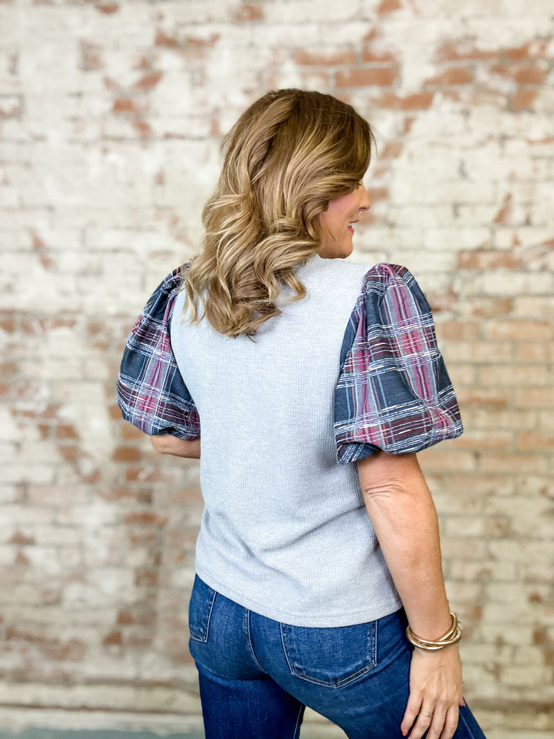THML Sera Plaid Sleeve Top