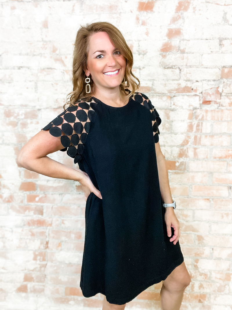 Tracie Black Dot Lace Sleeve Dress