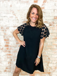 Tracie Black Dot Lace Sleeve Dress