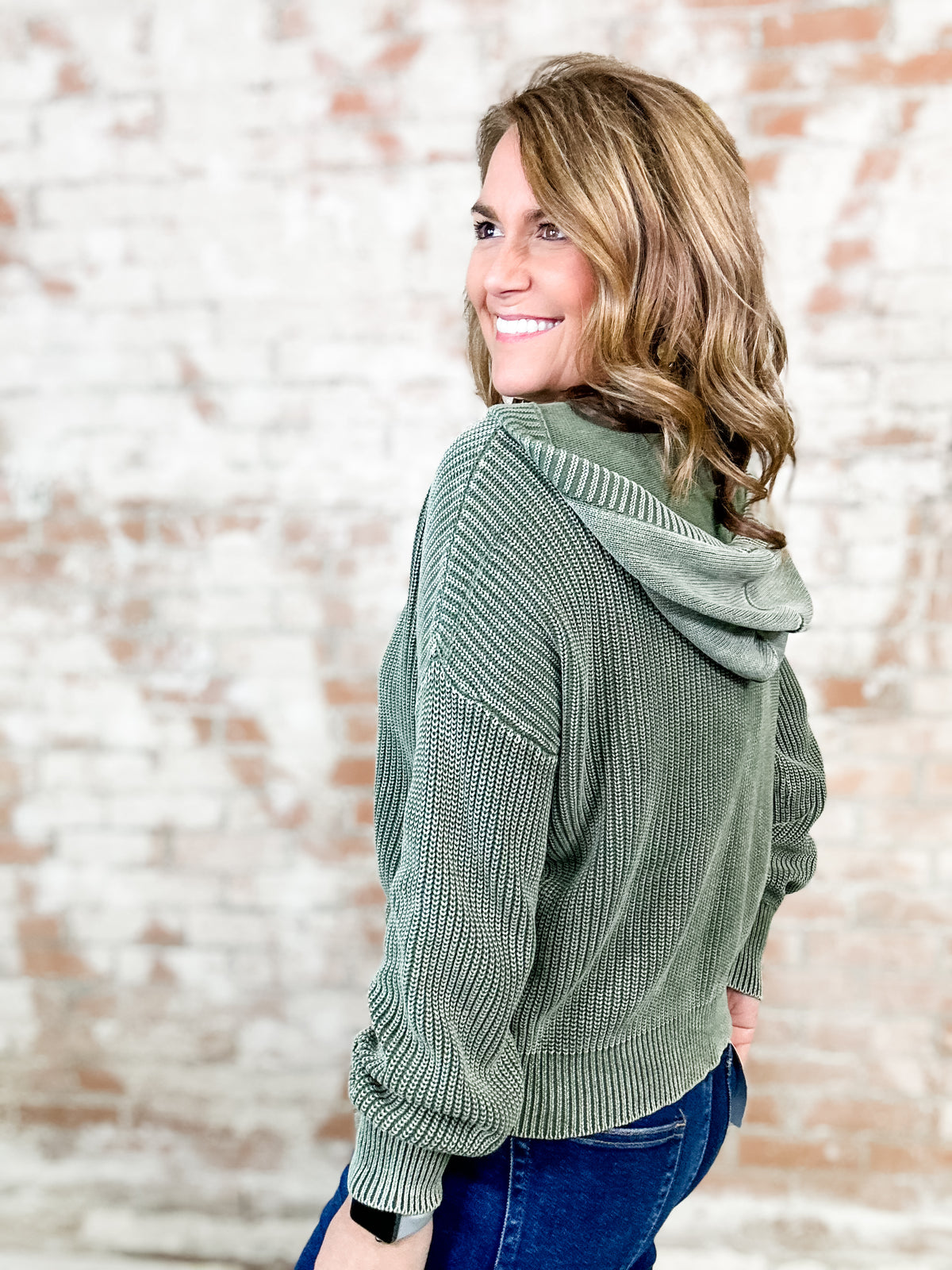 Melynda Hooded Henley Ribbed Sweater