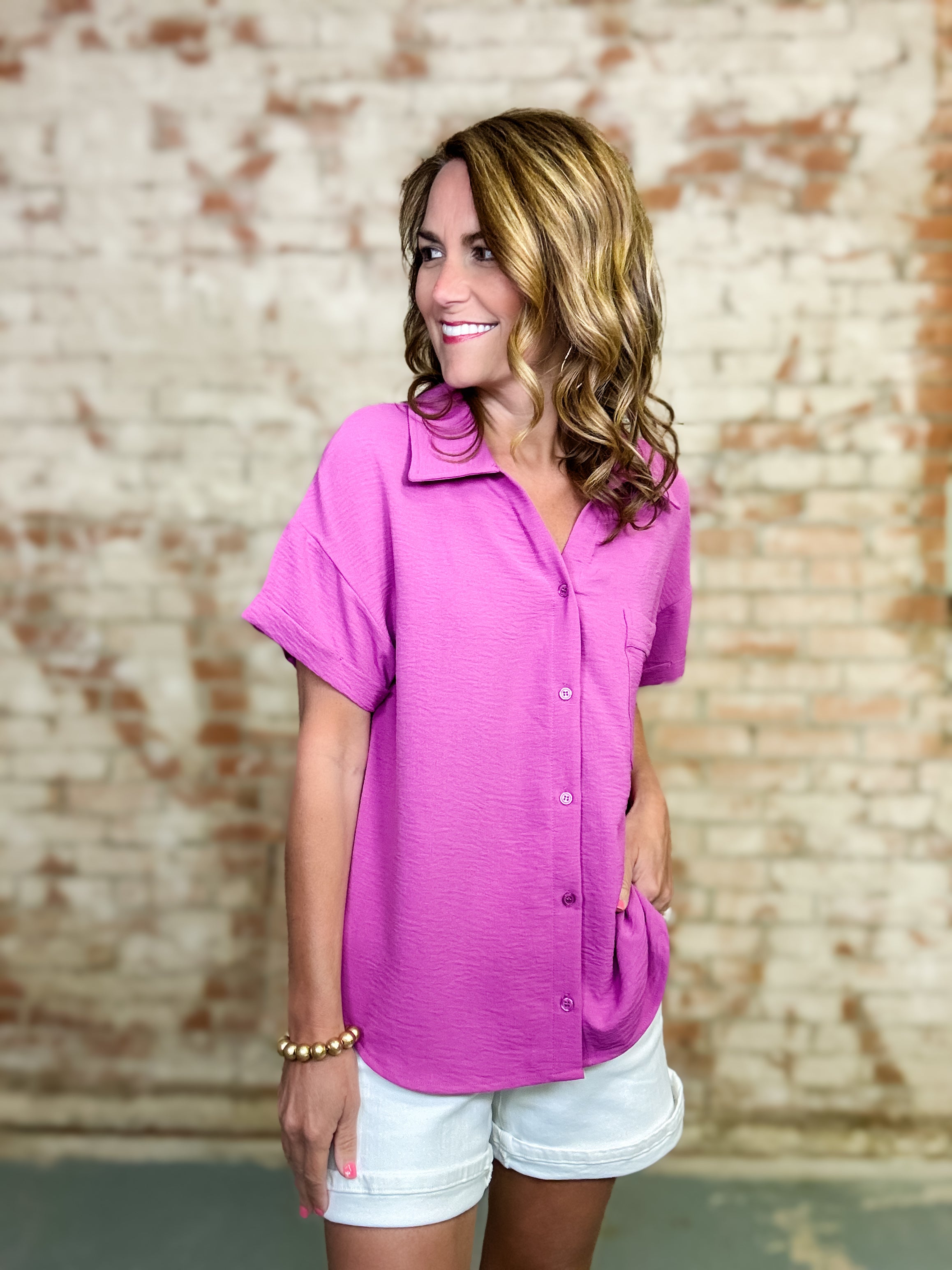 Brandy Solid Crinkle Top