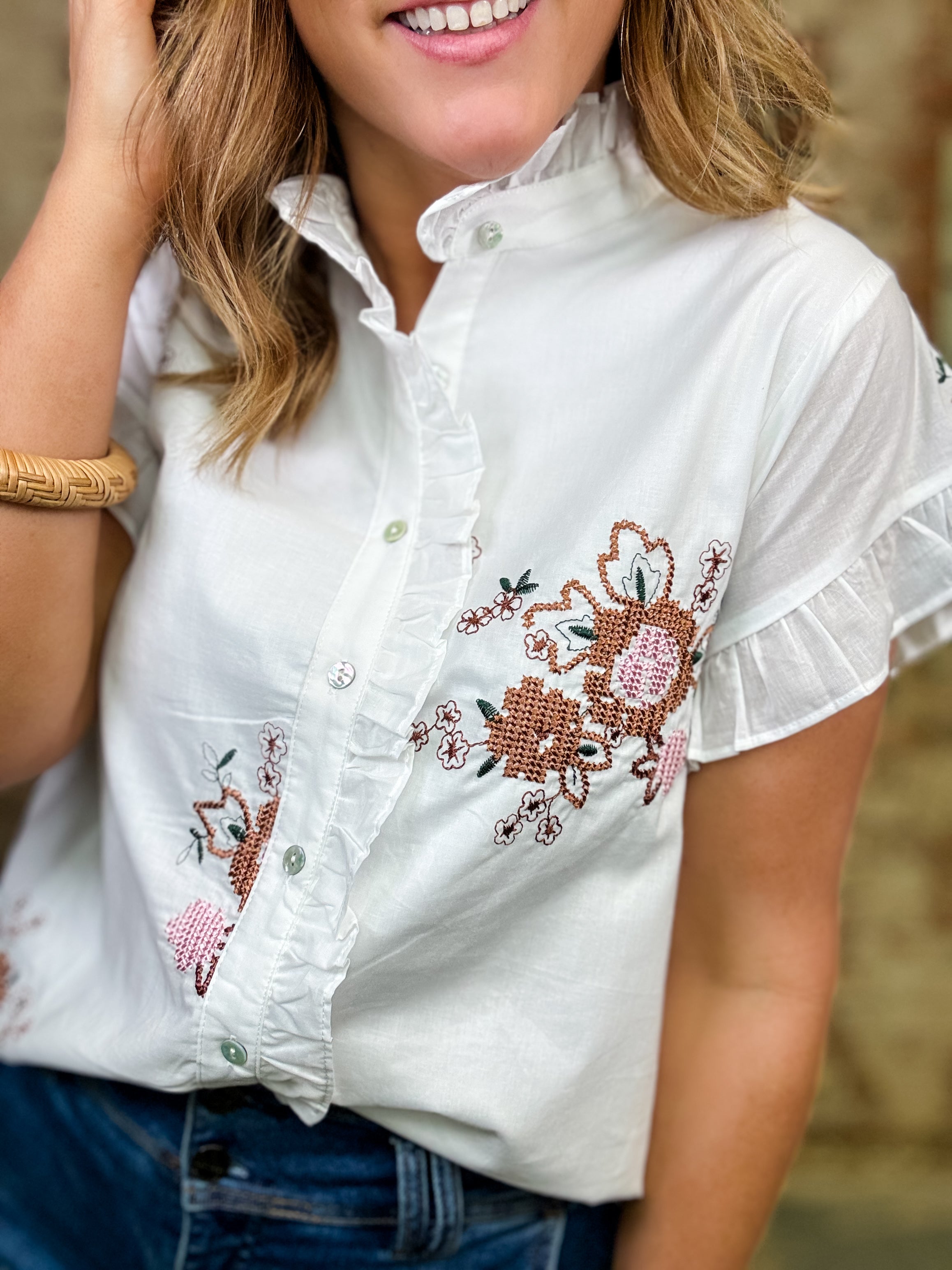 Zuri Ruffle Embroidered Top