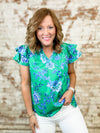 Haddax Floral Flutter Sleeve Top