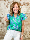 Haddax Floral Flutter Sleeve Top