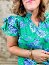 Haddax Floral Flutter Sleeve Top