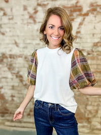 THML Tera Plaid Sleeve Top