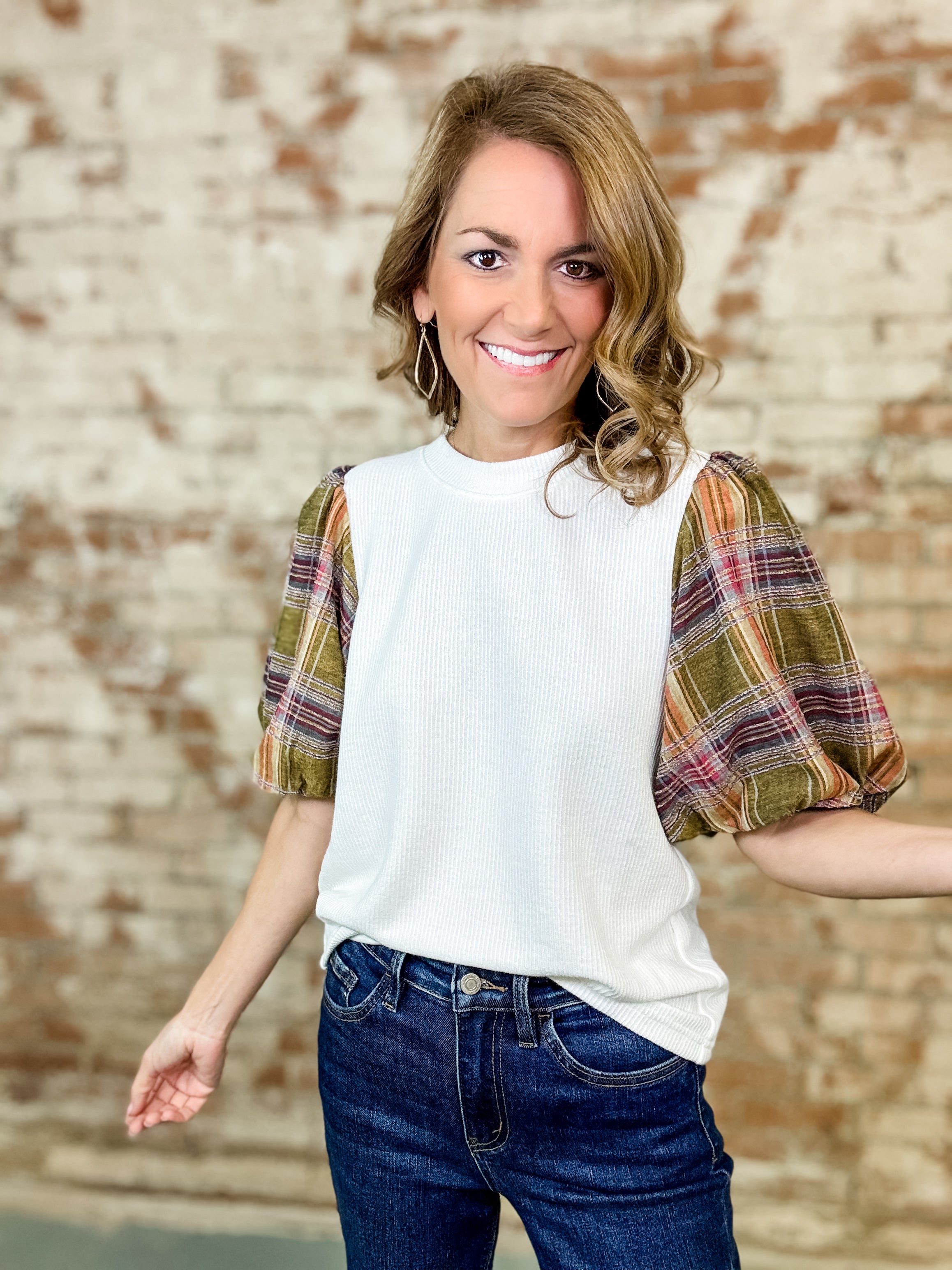 THML Tera Plaid Sleeve Top