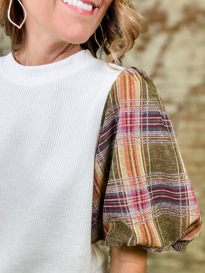 THML Tera Plaid Sleeve Top